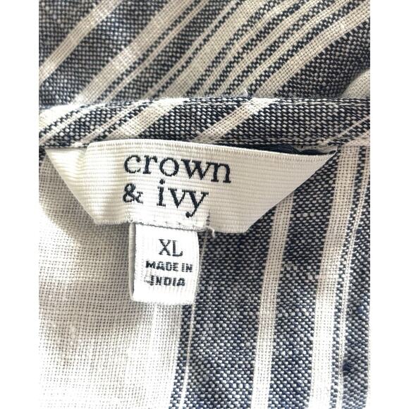 Crown And Ivy 100% Linen Dress/ Cover-up Sz XL Blue White Stripe Beach Nautical - Picture 5 of 6